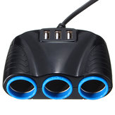 3.1A 12V/24V Car Charger 3-Socket Cigarette Lighter with USB ports Adapter 120W