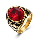 Trendy Red Glass Titanium Steel Ring Gold Plated Ball Ring for Men Women