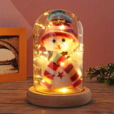 Lovely Snowman Christmas LED Night Light Glass Dome Bell Jar with Glass Cover Wooden Base Decor