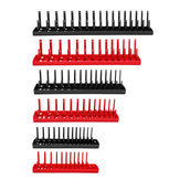 6psc 1/4 1/2 3/8 Inch SAE and Metric Socket Organizer Rail Trays Shelf Black and Red Kit