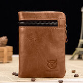 Bullcaptain Men Genuine Leather Vinatge Retro Wallet Zipper Coin Bag Card Holder
