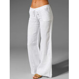 Geniş Bacak Kadın Gevşek Pamuklu Saf Renk Elastik Bel Pantolon Pantolon