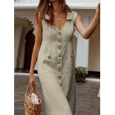 Γυναικεία βαμβακερά κουμπιά V-λαιμό φόρεμα επένδυσης από μασίφ πουκάμισο