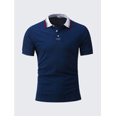 Casual Pure Colour Πετό Collar T-shirt Ανδρικό απλό σπείρωμα νήμα Split Γίνετε μέλος κοντομάνικο μπλουζάκι