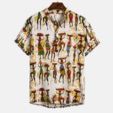 Men Ethnic Style Characters Printed Cotton Short Sleeve