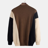 Nuevo estilo casual de Hong Kong con costuras de color sólido suéteres sueltos para hombre