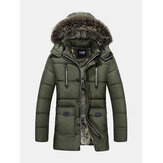 Mens Winter Warm Hooded Multi Pockets Zipper Button Algodão acolchoado Thick Jacket Parkas Tridimensional