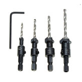 4pcs 6#/8#/10#/12# Hex Shank Carpentry Countersink Drill Bit Set with Wrench Woodworking Tool