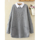 Casual Lapel Pockets Sweaters Two Pieces Tops For Women