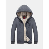 Men's Warm Thick Thermal Hoodies Autumn Winter Solid Color Zip Up Casual Jacket Coat