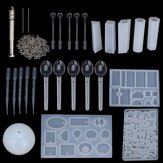 Conjunto de 77 moldes de fundición de silicona de resina epoxi cristalina para hacer joyas transparentes, moldes para cucharas, tazas y palillos para manualidades decorativas de bricolaje.