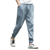 Mens Summer Cotton Linen Breathable Drawstring Solid Color Casual Pants