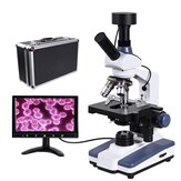 Fondo negro HD Microscopio de laboratorio biológico digital luz LED + 5MP Ocular electrónico + Línea de datos USB + Metal Caja