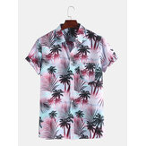 Mens Summer Loose Vacation Palm Tree Printing Hawaiian Shirts