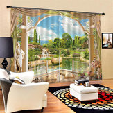 2 Panel 3D Printed Landscape Window Curtain Door Bedroom Valance Divider Sheer Curtains