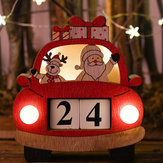 Christmas Car Calendar with Lights Wooden Ornaments Wooden Creative Props Decoration Light Ornaments Calendar
