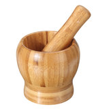Almofariz e pilão de bambu para pressionar o alho, moedor, moedor de mão para especiarias e pimenta em casa suprimentos de cozinha.