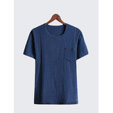 Camiseta de manga corta para hombre, holgada, de lino y algodón, estilo nacional japonés chino, talla Plus 