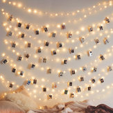 3M 5M 10M Grampos de Fotos Pendurados com Luzes de Fadas em Fio de LED Branco Quente a Pilha para Decoração de Natal, Festas e Casamentos