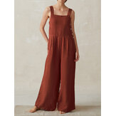 Wide-Legged Women Pure Color Sleeveless Strap Jumpsuit