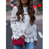 Frauen lässig lose Langarm Sommer Hollow Out Lace Patch Bluse