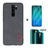For Xiaomi Redmi Note 8 Pro Bakeey Black Fabric Splice Shockproof Protective Case + Tempered Glass Screen Protector + 2PCS Anti-scratch Phone Lens Protector