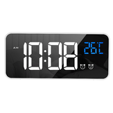 LD8808 Miroir rechargeable à LED Réveil musical à double alarme Affichage de la température Horloge de bureau