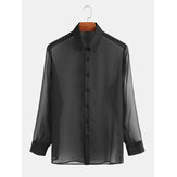 Mens Fashion Single Breasted Pure Color Long Sleeve Casual Shirts