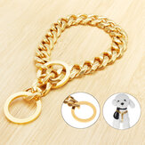 17mm Stainless Steel Gold Chain Dog Necklace Pet Collar Puppy Training Curb 