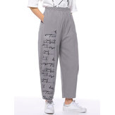 Letter Print Splice Elastic Waist Casual Pants with Pockets