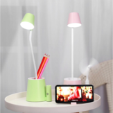 Lampada da tavolo LED USB per bambini con ventilatore, supporto per telefono e interruttore touch On/Off, 3 modalità di protezione degli occhi