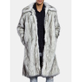 Mens Winter Warm Faux Fur Coat Turn down Collar Mid-long Casual Jacket
