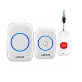 Sonnette sans fil intelligente pour la maison CACAZI C10 avec bouton d'alarme pour personne âgée Alarme d'urgence 80m Appel à distance 1 bouton 1 carillon 1 récepteur