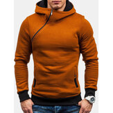 Men's Casual Modish Tilted Zipper Patchwork Buttons Pocket Design Hooded Long Sleeve Sweatshirt