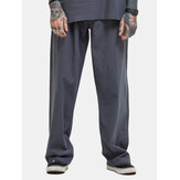 Męskie Plus Rozmiar Casual Baggy Cotton Linen Striaght Spodnie w jednolitym kolorze Luźne spodnie z szerokimi nogawkami