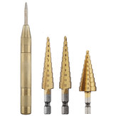 Drillpro 4pcs HSS Titanium Coated Step Drill Bit with Automatic Center Pin Punch 3-12/4-12/4-20mm Step Drill