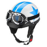 Casco protector de motocicleta Star Patrón azul y blanco con gafas de visera vendimia
