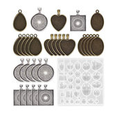 Conjunto de 31 bandejas de pingente com 5 estilos para fazer joias DIY com cristais, pingentes de pulseira, moldes de fundição de joias de silicone, base vintage