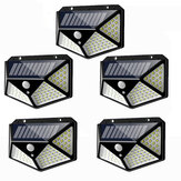 Lâmpada de parede solar de 100 LEDs com sensor de movimento PIR para jardim externo, 5 unidades, 3 modos