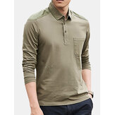 Men's Cotton Washed POLO Shirt Fashion Lapel Loose Long Sleeved T-shirt