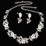 Pearl Rhinestone Pendent Necklace Earrings Bridal Wedding Jewelry Set