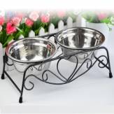 Dubbel rostfritt stål Pet Cat Dog Puppy Water Food Feeder Dish Bowl