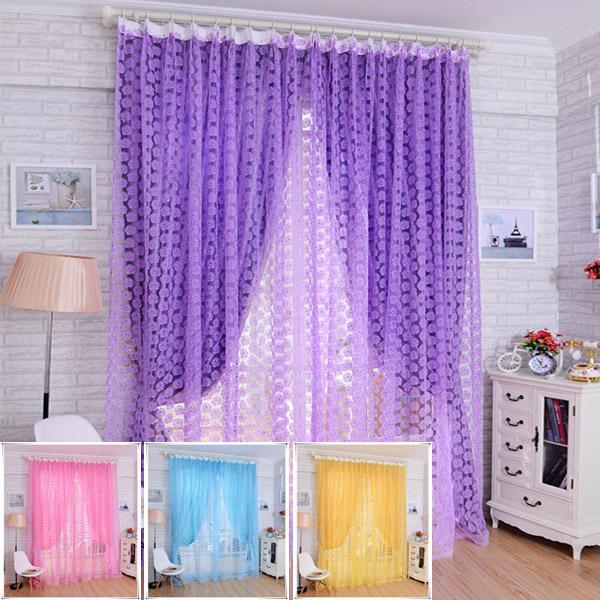 100*210cm Flower Printed Floral Voile Tulle Window Curtain Sheer Window Screen