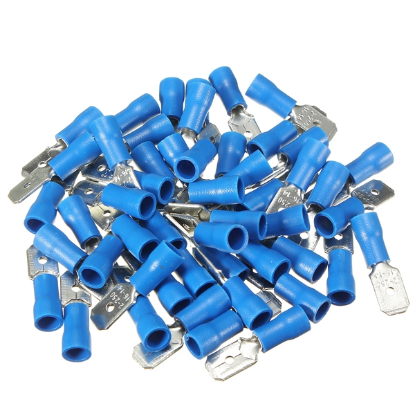 100st Mannelijke + Vrouwelijke Blauwe Semi-Isolated Spade Crimp Connectors