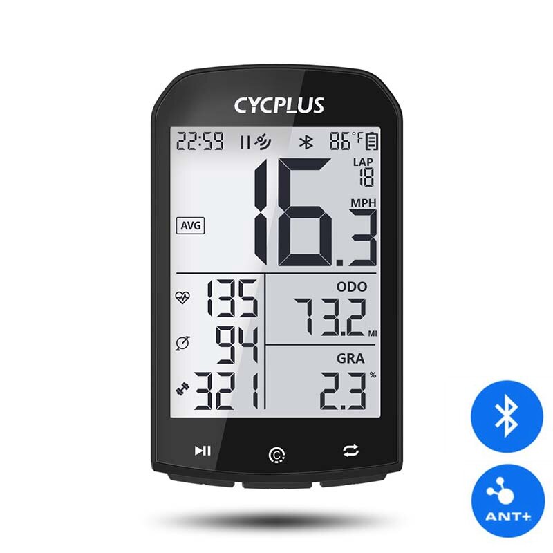 CYCPLUS M1 GPS Fietscomputer Draadloos met Bluetooth 4.0 ANT + Fietsen Snelheidsmeter Waterdicht LCD-achtergrondverlichting Fiets Kilometerteller Stopwatch Fietsaccessoires Voor MTB Road Cycle/Stadsfiets