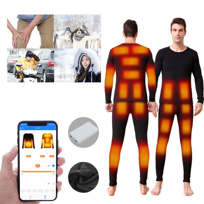 TENGOO Smart Heated Underwear Set 20 Places Heated 3-Gears Heated Mobile APP Control Heated Clother