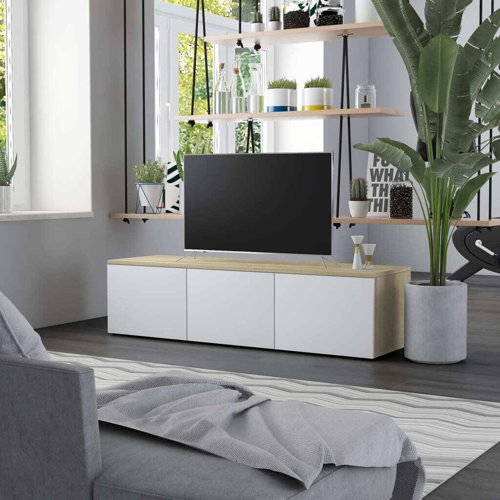 

TV Cabinet White and Sonoma Oak 47.2"x13.4"x11.8" Chipboard