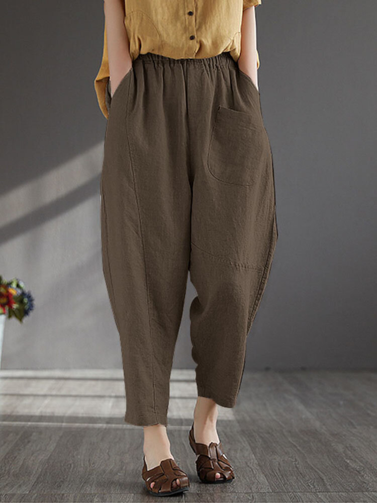 Women 100% Cotton Wide-Legged Solid Color Harlan Casual Pajamas Ninth Pants