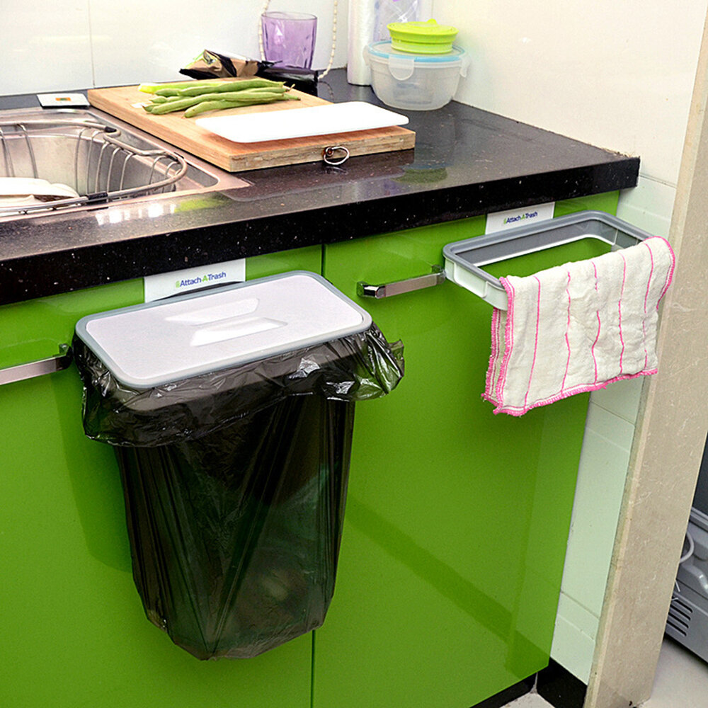 Cupboard Door Back Trash Rack Storage Garbage Bag Holder Hanging Kitchen Cabinet