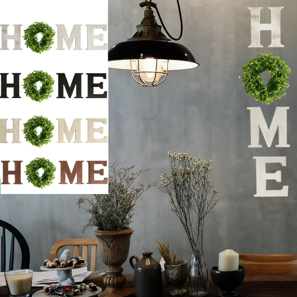 Wooden Home Letters Wall Hanging Home Sign with Artificial Eucalyptus Decoration For Living Room Hou